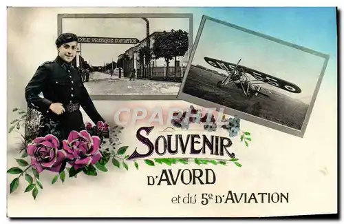 Cartes postales Militaria Souvenir d&#39Avord et du 5eme d&#39aviation Avion