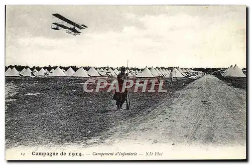 Ansichtskarte AK Militaria Campagne de 1914 Campement d&#39infanterie Avion