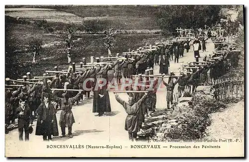 Cartes postales Roncesvalles Roncevaux Procession des penitents