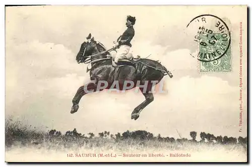 Cartes postales Cheval Hippisme Saumur Sauteur en liberte Ballotade