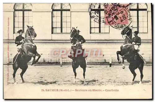 Cartes postales Cheval Hippisme Saumur Sauteurs en liberte Courbette