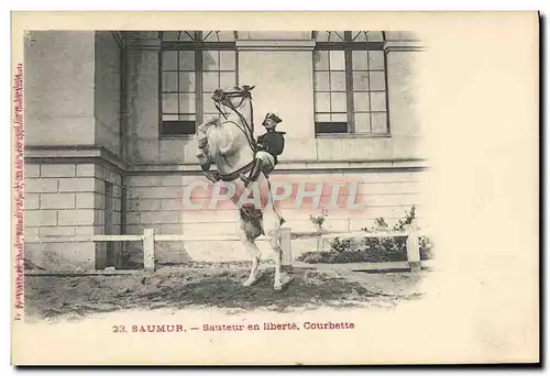 Ansichtskarte AK Cheval Hippisme Saumur Sauteur en liberte Courbette