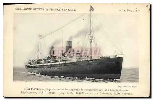 Cartes postales Bateau Paquebot La Savoie Compagnie Generale Transatlantique