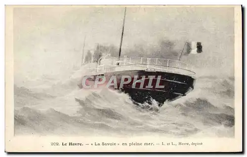 Cartes postales Bateau Paquebot Le Havre La Savoie en pleine mer