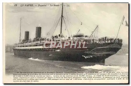 Cartes postales Bateau Paquebot Le Havre Le Transatlantique La Savoie