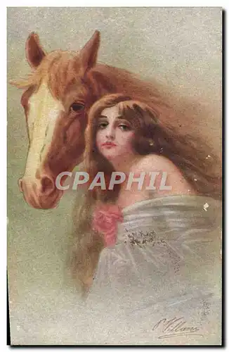 Cartes postales Fantaisie Illustrateur Villani Femme Cheval