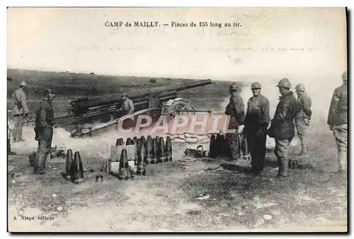 Cartes postales Militaria Camp de Mailly Pieces de 155 long au tir