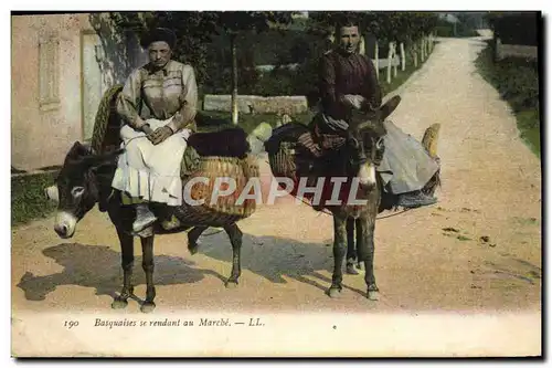 Cartes postales Folklore Basquaises se rendant au marche Ane Mule