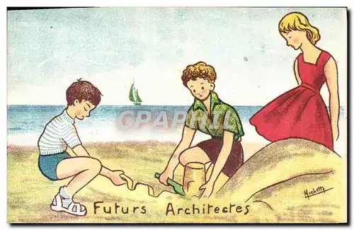 Cartes postales Fantaisie Illustrateur Enfants Futurs architectes