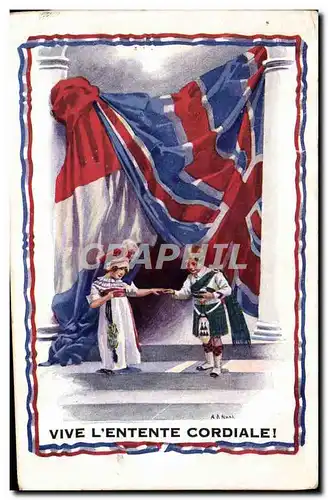 Ansichtskarte AK Fantaisie Illustrateur Vive l&#39entente cordiale Militaria Enfants