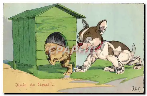 Cartes postales Fantaisie Illustrateur Nuit de noces Chien Chiens