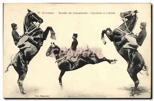 Ansichtskarte AK Cheval Hippisme Saumur Ecole de cavalerie Courbettes et cabriole