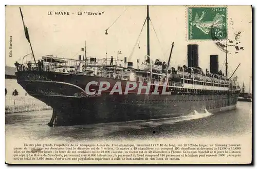 Ansichtskarte AK Bateau Paquebot Le Havre La Savoie