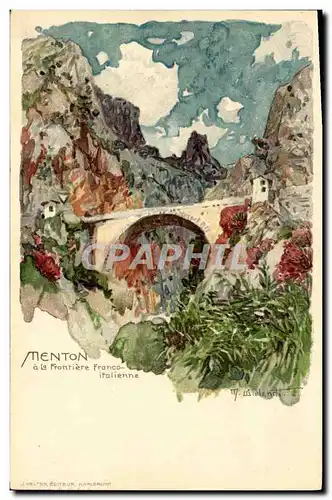 Cartes postales Illustrateur Menton a la frontiere Franco italienne