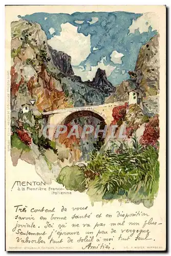 Cartes postales Illustrateur Menton a la frontiere Franco italienne