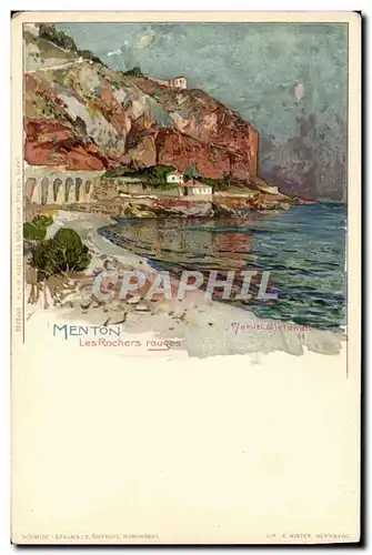 Cartes postales Illustrateur Menton Les rochers rouges
