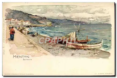 Cartes postales Illustrateur Menton Scirocco Bateaux