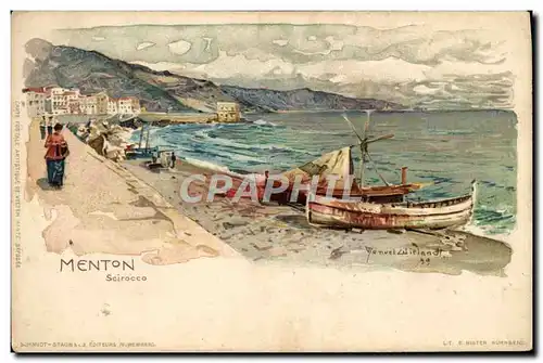 Cartes postales Illustrateur Menton Scirocco Bateaux