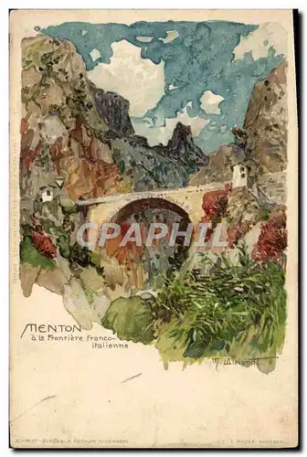 Cartes postales Illustrateur Menton a la frontiere franco italienne