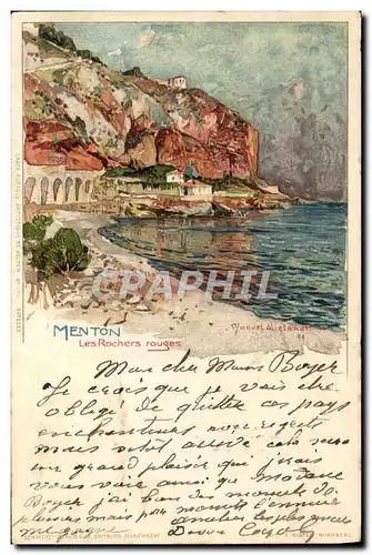 Cartes postales Illustrateur Menton Les rochers rouges