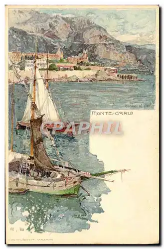 Cartes postales Illustrateur Monte Carlo Monaco Bateaux
