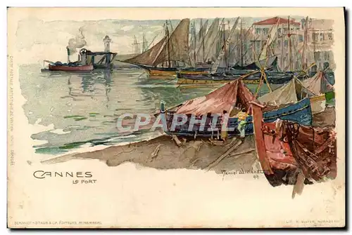 Cartes postales Illustrateur Cannes Le port Bateaux