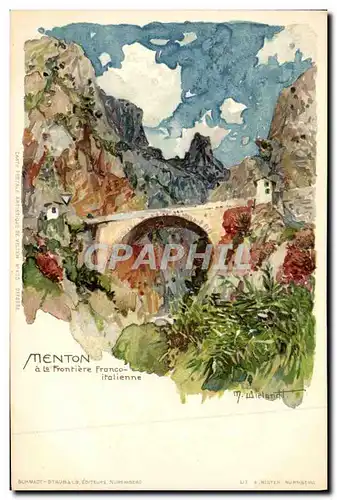 Cartes postales Illustrateur Menton a la frontiere franco italienne