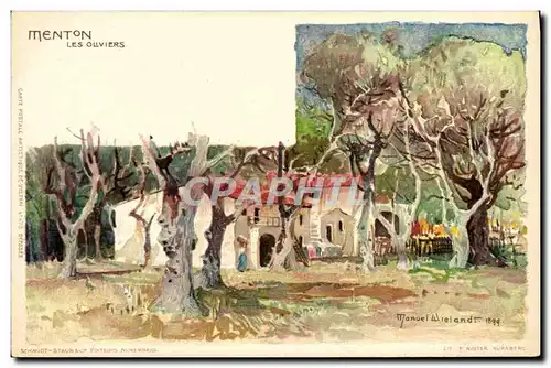 Cartes postales Illustrateur Menton Les oliviers