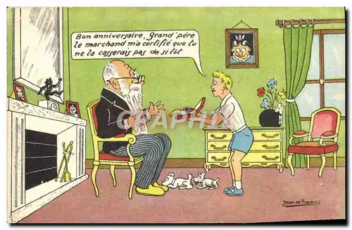 Cartes postales Fantaisie Illustrateur Jean de Preissac Enfant Chien Grand pere