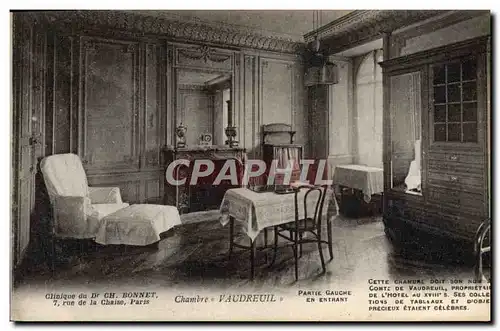 Cartes postales Chambre Vaudreuil Clinique du Dr Ch Bonnet Rue de la Chaise Paris