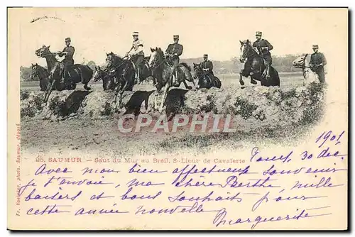 Cartes postales Cheval Hippisme Saumur Saut du mur au Breil Ss lieutenant de cavalerie