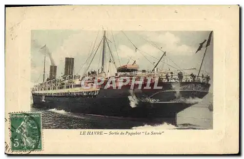 Cartes postales Bateau Paquebot Le Havre Sortie du paquebot La Savoie