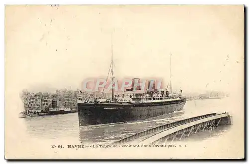 Cartes postales Bateau Paquebot Le Havre Le Touraine evoluant dans l&#39avant port