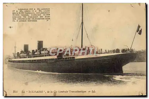 Cartes postales Bateau Paquebot La Touraine de la Cie Generale Transatlantique