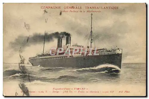 Cartes postales Bateau Paquebot poste Timgasd Compagnie Generale Transatlantique