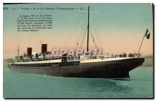 Cartes postales Bateau Paquebot La Touraine de la Cie Generale Transatlantique