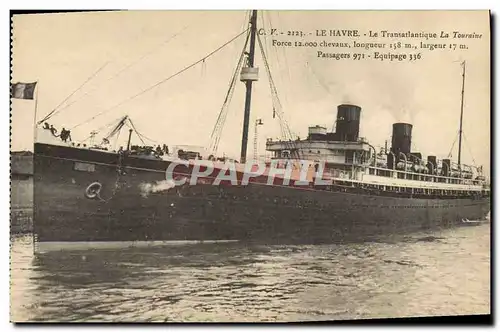 Cartes postales Bateau Paquebot Le Havre Le Transatlantique La Touraine