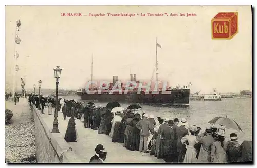 Cartes postales Bateau Paquebot Transatlantique La Touraine dans les jetees Le Havre