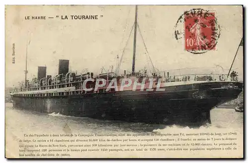 Cartes postales Bateau Paquebot La Touraine