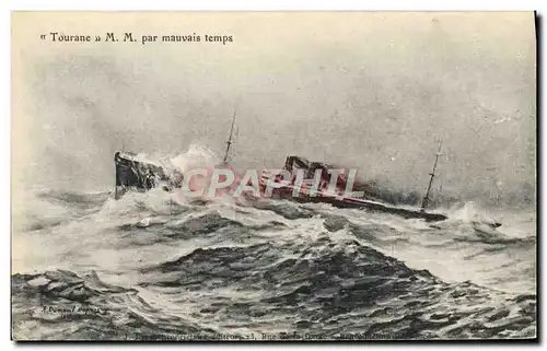 Cartes postales Bateau Paquebot Tourane MM par mauvais temps