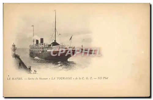 Cartes postales Bateau Le Havre Sortie du steamer La Touraine de la CGT