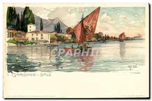 Cartes postales Italie Illustrateur Gardone Salo Bateau
