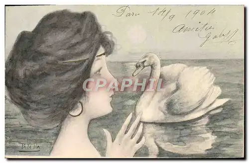 Cartes postales Fantaisie Illustrateur Femme Cygne Patella