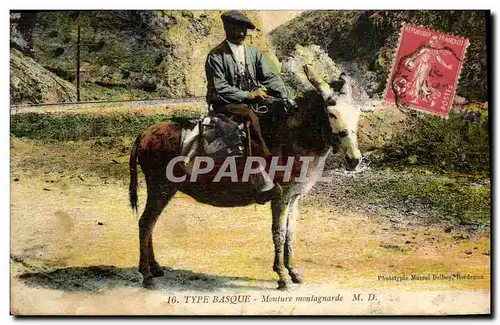 Cartes postales Folklore Type basque Monture montagnarde Ane Mule