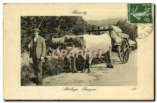 Ansichtskarte AK Folklore Biarritz Attelage basque