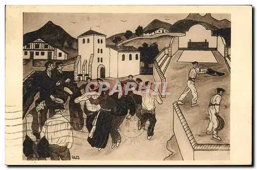 Cartes postales Folklore Pays basque Fandago et partie de pelote d'apres une estampe de Lam
