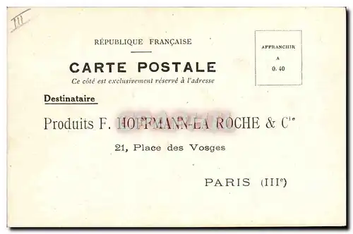 Carte Postale Produits Hoffmann la Roche Place des Vosges Paris Sirop Roche au Thiocol