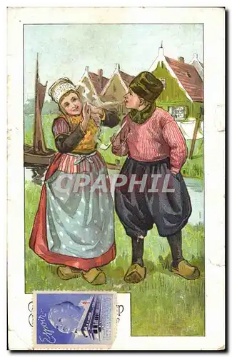 Cartes postales Enfants Pays-Bas Folklore Tabac Pipe Vignette Tuberculose