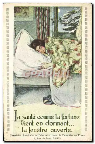 Cartes postales La sante comme la fortune vient en dormant la fenetre ouverte Tuberculose