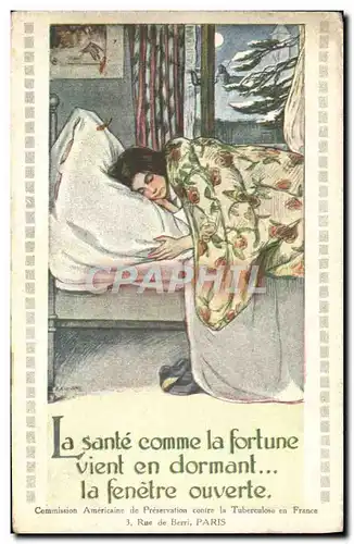 Cartes postales La sante comme la fortune vient en dormant la fenetre ouverte Tuberculose